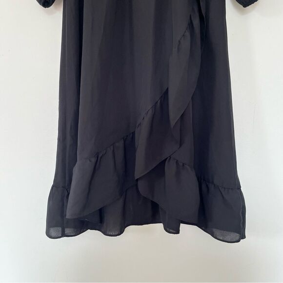 Old Navy Black Waist Defined Ruffle-Trim Faux-Wrap Georgette Midi Dress - Picture 8 of 9